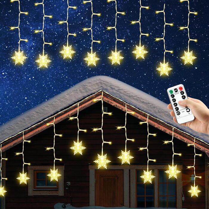 Льоново-снігові гірлянди AUAUY для прикраси дому та саду, 6м, 40 LED, тепле світло, 2 режими, водонепроникні, з пультом (4м)