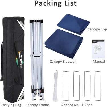 COBIZI Pop-up Pavilion 3x3, Folding Pavilion 3x3 Waterproof, Stable, Winterproof |8x Pegs|4x Wind Rope|UV Protection 50+|High-Density Tarpaulin| Pavilion Folding 3x3m Party Tent Folding Pavilion 3x3 Garden Pavilion (Navy Blue, 3x3m with 4 Side Walls)