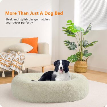 Ортопедичне ліжко для собак круглої форми, м'яке собаче ліжко, диван для котів та собак, ліжко-донат, зручний собачий кошик, можна прати, діаметр 70 см, (Д 90 x Ш 90 x В 20 см, Бежевий)