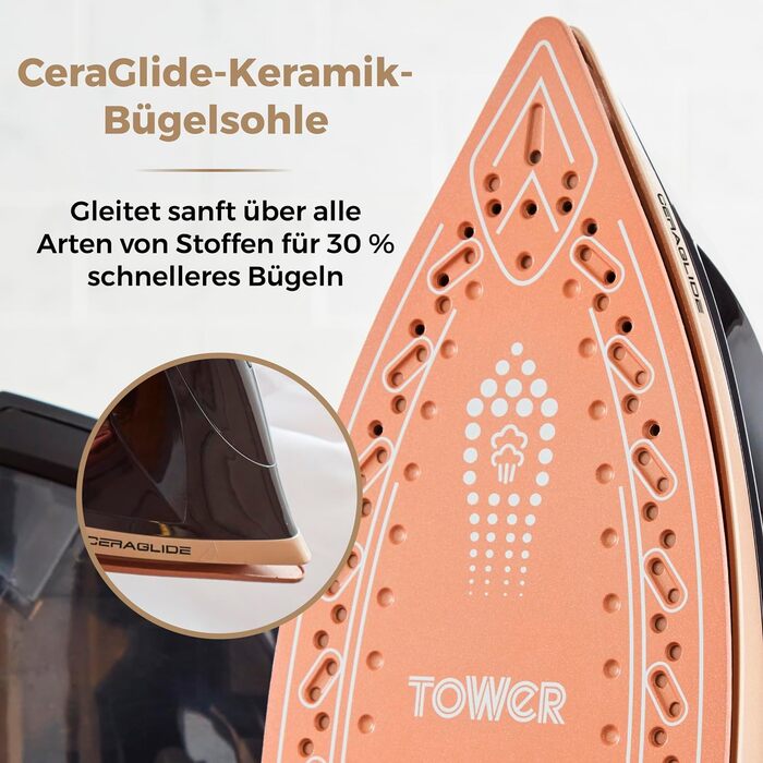TOWER T22023GLDVDE IRON STEAM GENERATOR Steam Generator, Champagne Gold and Black Ceraglide Iron Black and Gold