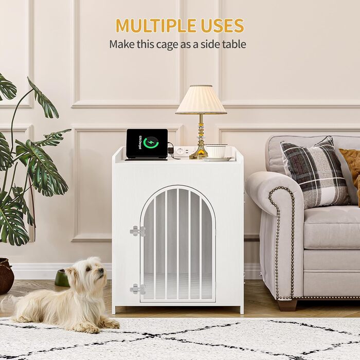 Сучасна собача будка Hzuaneri з USB та розеткою, 90x63x79 см, біла