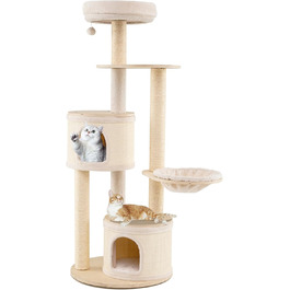 Дерев'яний кігтеточка для котів Costway 151 см з будиночком, гамаком та сизалевими стовпчиками