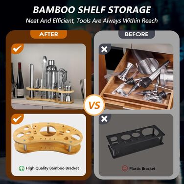 Набір для коктейлів 12 шт. з нержавіючої сталі 750 мл з підставкою з бамбука та книгою рецептів, набір шейкерів для коктейлів, подарунок для чоловіків та жінок (домашній бар, вечірка, весілля), сріблястий