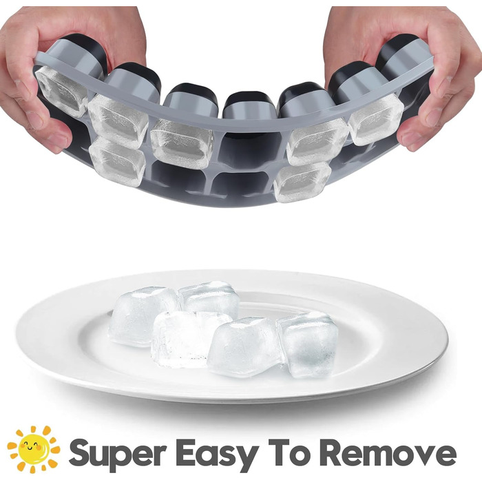 Силіконова форма для льоду з кришкою, BPA-free, набір 8 шт, штабельовані контейнери для коктейлів, віскі та кави (чорний та сірий)