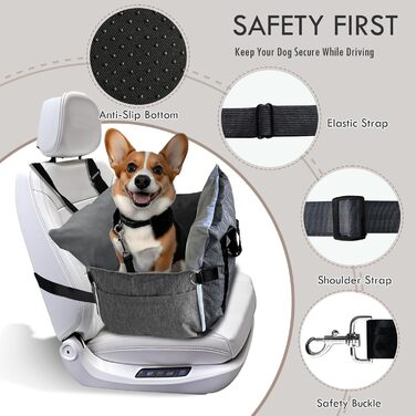 Автокрісло для собак - автокрісло-бустер для маленьких та середніх собак до 18 кг, з ременем безпеки та кишенями для зберігання, антиковзаюча підставка (смужка в морському стилі), сіре, 77x52 см