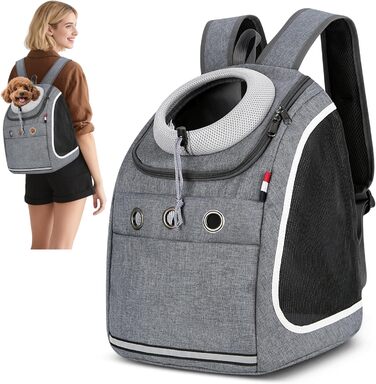 Рюкзак-переноска для собак та котів ALLSOPETS: зручний та дихаючий рюкзак для подорожей з великими котами та маленькими собаками (темно-сірий)