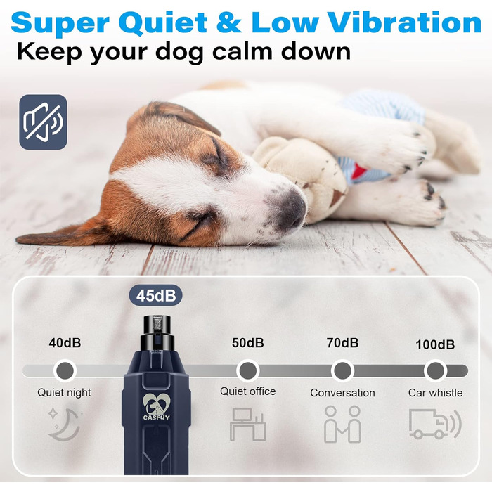 Електричний точило для кігтів собак Casfuy 6-ступінчате - тихе, перезаряджуване, для великих, середніх та малих собак, Navy blue