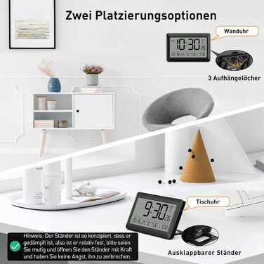 LATEC Wall Clock Digital, Digital Wall Clock with Temperature and Humidity Display, Radio Clock Digital with Backlight, Date, Day of the Week, Large, 20 x 13 x 1.2 cm (with batteries)