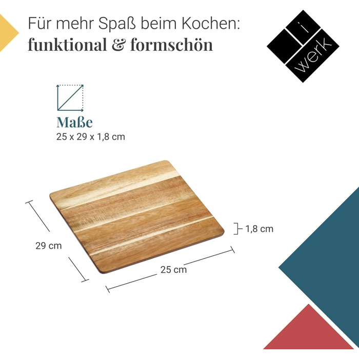Durable acacia cutting board, 25 x 29 cm | High-quality & hygienic | Large kitchen board made of sustainable acacia wood | Discover oiled wooden cutting boards for kitchen & catering