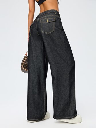 Джинси жіночі Damen Vintage Baggy, широкі, стиль Y2K 90-х, стрейч, чорні (Розмір S)