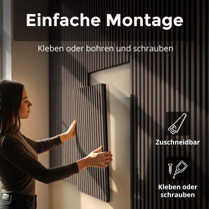 Акустичні панелі з дерева 60x60 см, колір горіх (4 шт.) — стінні звукопоглинаючі панелі-ламелі для шумоізоляції та покращення акустики приміщення