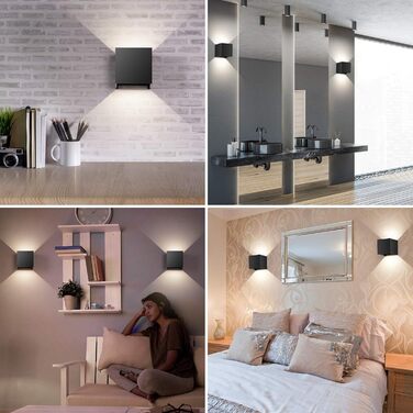 LED-стінні світильники LEDMO 4 шт. 12W, регульований світловий потік, тепле біле світло, IP65, вологостійкі, чорні