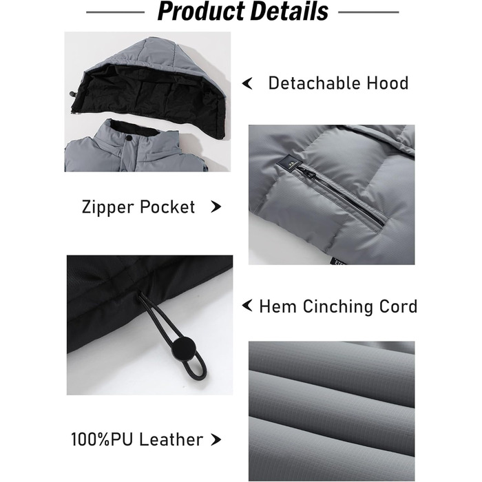 Чоловіча зимова жилетка AIEOE з PU, без рукавів, для активного відпочинку з капюшоном, термо, стеганий, теплий, водонепроникний (S, сірий)