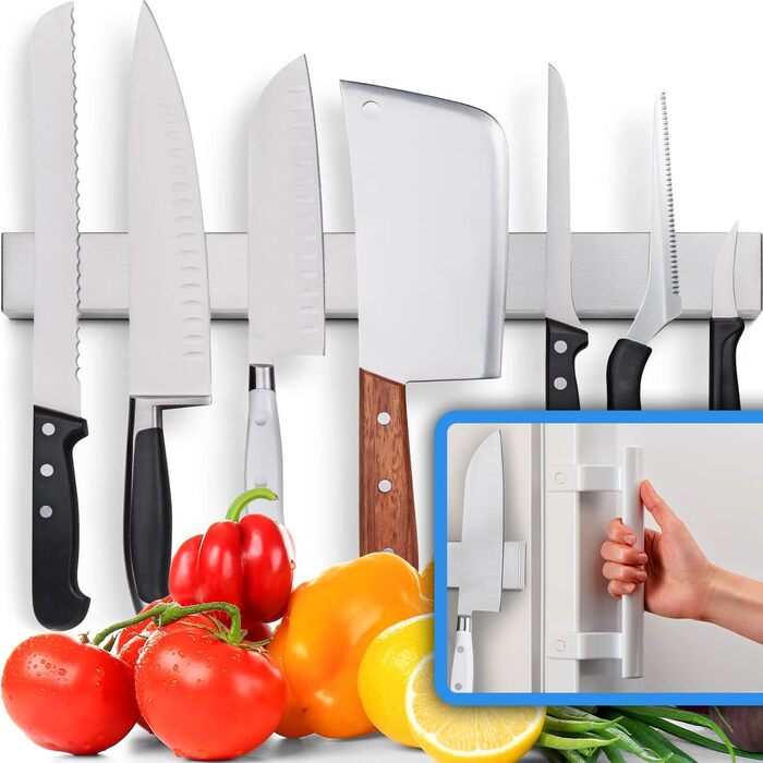 Premium 43cm Magnetic Knife Strip for Refrigerator - Non-Slip, Extra Strong Double-Sided Magnetic Knife Holder - Space-Saving Magnetic Knife Rail with Strong Magnetic Attraction