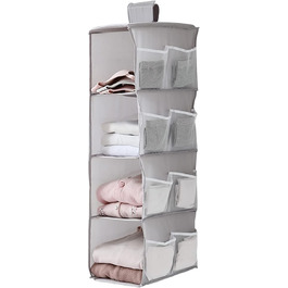 Настінна полиця-органайзер для шафи, сіра, 4 відділення, 12 кишень, 30x22.5x80 см