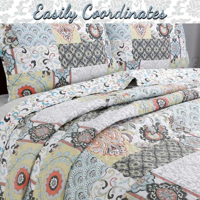 Комплект постільної білизни Cozy Line Home Fashions Moorea Wende з квітковим візерунком лілій (флер-де-ліс), 3-частини, розмір Queen