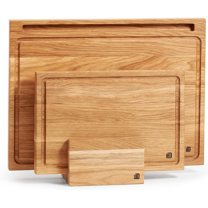 Edelding Cutting and Serving Board made of high-quality oak, 40 x 30 cm in size, with a juice groove and tablet holder | Antibacterial kitchen board | Serving board, breakfast board, solid wood board