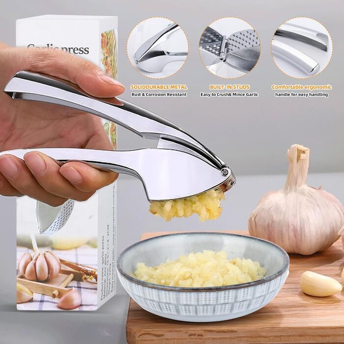 Преміум-прес для часнику: міцний, довговічний, з полірованою поверхнею. Легке подрібнення часнику та імбиру. Не потребує очищення. Ідеально підходить для дрібних інгредієнтів.