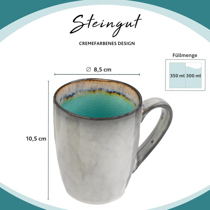 Singer | Capri Stoneware Coffee Mug Set, 4-Piece Coffee Cup Set, Modern and Unique Design 300 ml | PREMIUM COLLECTION