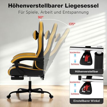Ігрове крісло Racing Ergonomic з підставкою для ніг та масажним подушкою під поперек, навантаження до 150 кг, екошкіра, офісне крісло (Чорно-жовте)