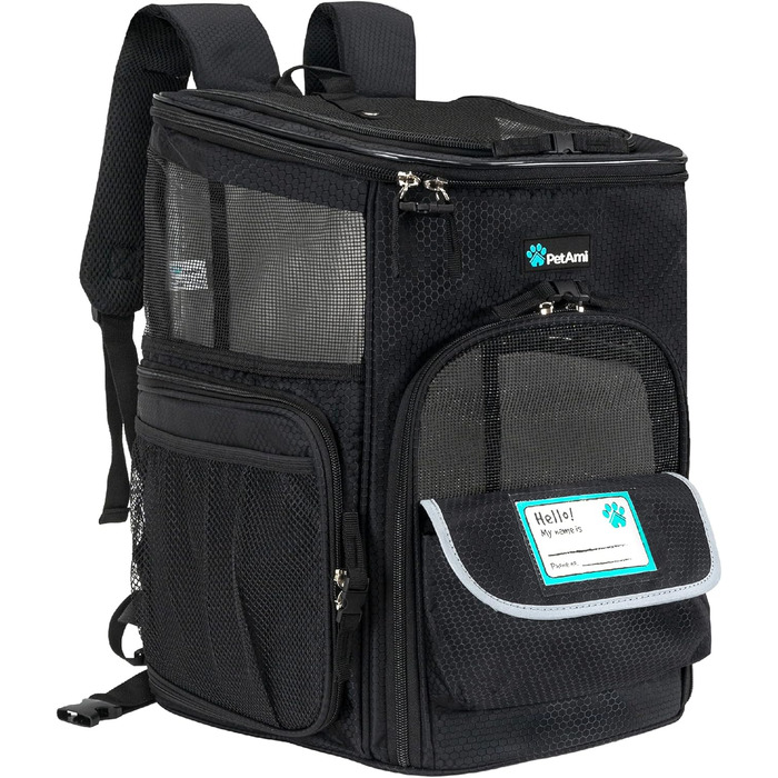 PetAmi Рюкзак-переноска для собак та котів, чорний, для подорожей, з вентиляцією, м'які стінки