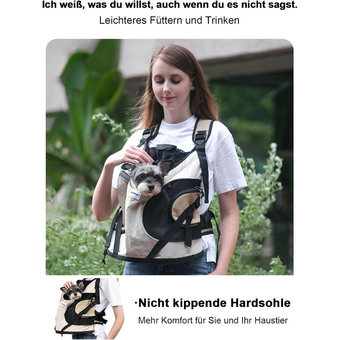 Рюкзак для собак та котів, рюкзак-переноска для маленьких та середніх собак та котів до 8.5 кг, дихаючий та зручний, для подорожей та активного відпочинку на природі, бежевий