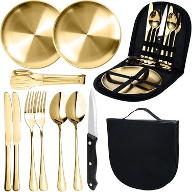 Набір посуду для кемпінгу MOMAHUA на 2 особи (10 шт.): нержавіюча сталь, для пікніків та подорожей, з сумкою для багаторазового використання.