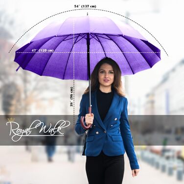 Royal Walk Automatic Travel Golf Umbrella - 54 inch / 140cm - Windproof, Waterproof, Large Size for 2 People - Classic Design, Wooden Handle, Unisex