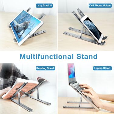 Підставка для ноутбука Ivoler, регульована по висоті (6 рівнів), алюмінієва, складна, портативна, з вентиляцією, сумісна з 10-15.6” ноутбуками та планшетами, колір: блакитний (сірий)