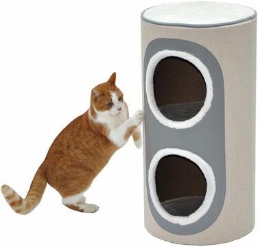 Котячий будиночок Nanook Nala: когтеточка, ігровий комплекс, будиночок, когтешкребок, 71 см, бежево-сірий