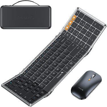 Бездротова клавіатура та миша ProtoArc XKM01: складана, Bluetooth, 2.4G, QWERTZ, для iPad, Tablet, iPhone, Laptop (Space Grey)