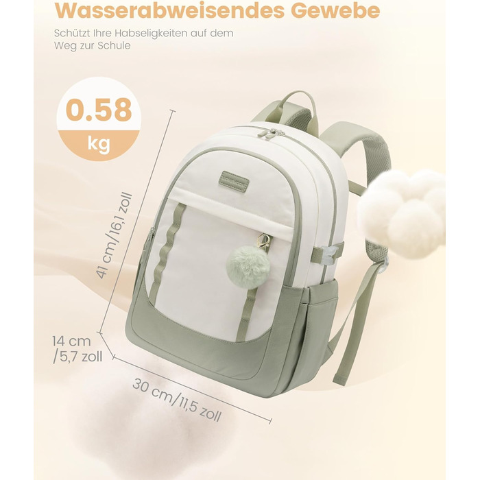 LOVEVOOK Рюкзак для школи дівчинки-підлітка, 15.6 дюймів, рюкзак для ноутбука, легка шкільна сумка, рюкзак для школи, середньої школи, з помпоном, повсякденний, світло-жовтогарячий