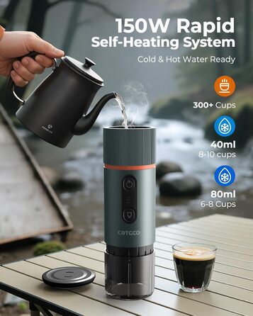 Портативна кавомашина для еспресо COTGCO 20 bar з акумулятором 13500mAh | Сумісна з капсулами NS | Для кемпінгу, авто, офісу (Блакитна)