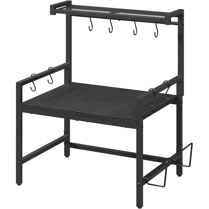 Поличка для мікрохвильової печі, кухонна поличка, 2 яруси, з підставкою для обробної дошки, органайзер з 8 гачками, чорний, ABRBN5301