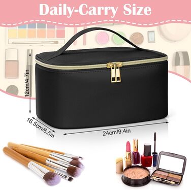 Велика косметичка для жінок, дорожня косметичка з відділеннями, шкіряна, чорна. Водостійка косметичка для макіяжу та аксесуарів.