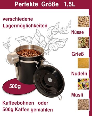 Контейнер для кави Kaffeedose: герметичний, 500г, нержавіюча сталь, 1,5л, з дозатором та календарем, у подарунковій коробці