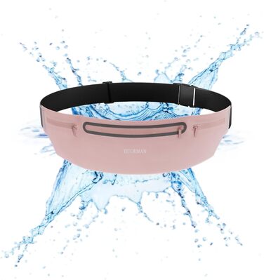 Пояс для бігу з водонепроникним, регульованим, еластичним ремінцем, кишеня, стійка до поту, для телефонів та різних розмірів талії, велика місткість, біг, тренування, на відкритому повітрі (Рожевий)