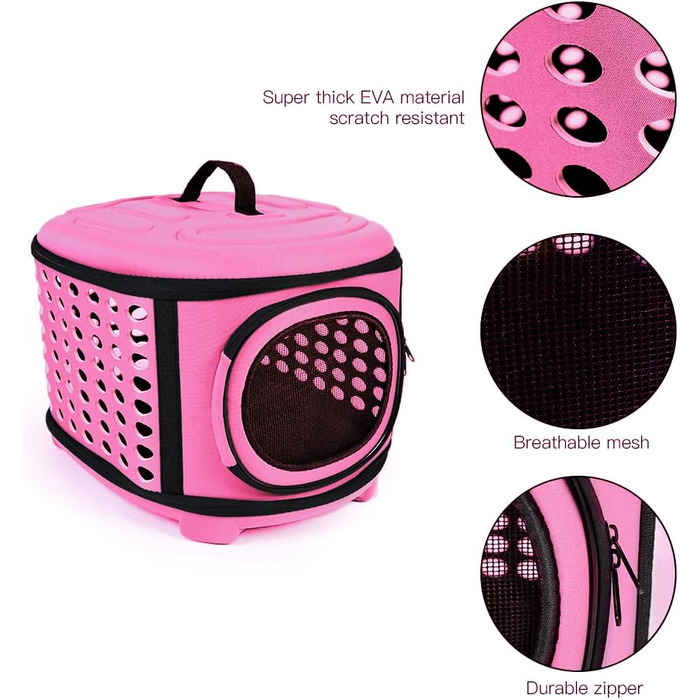 Складана переноска для котів та маленьких собак, рожева переноска-сумка для тварин з м'яким матом