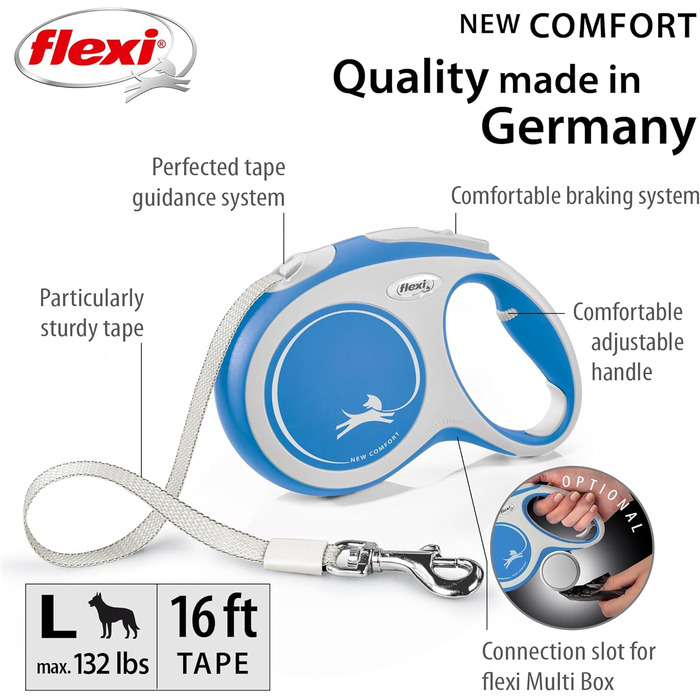 Висувна повідка для собак FLEXI New Comfort, 5 м, розмір S, сіра/блакитна/пастельна, до 15 кг