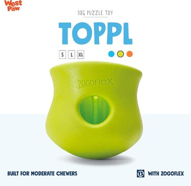WEST PAW Zogoflex Toppl Treat Dispenser Dog Toy Puzzle - Interactive Chew Toy for Dogs - Dog Toy for Moderate Chewers, Fetch, Catch - Holds Dry Food, Treats (Small, green)