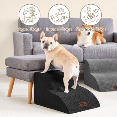 Сходинки для собак EHEYCIGA - 40 см, сірі. Зручні сходи для маленьких собак до ліжка/софи. 3 сходи, неслизьке покриття, миючий чохол. Розміри: 40 x 50 x 30 см