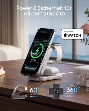 Зарядна станція Anker Prime 3-in-1 Qi2 25W з системою охолодження AirCool, бездротовий зарядний пристрій (білий)