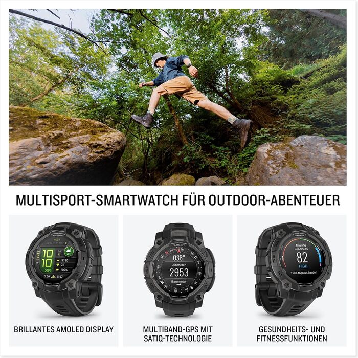 Розумний годинник Garmin Instinct 3 45mm AMOLED - GPS, Multisport, Health Coach, Чорний