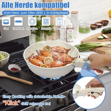 GFTIME 17-Piece Cookware Set with Non-Stick Ceramic Coating - Induction Compatible Pots and Pans Set, Stackable & Dishwasher Safe, 20/26cm Glass Lids, PFOA/PTFE/PFAS-Free
