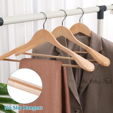 ABHENG Wooden Clothes Hangers, 10-Piece Suit Hangers, 360° Swivel Hook, for Jackets, Shirts, Suits, Coats, 44 x 5.5 x 23 cm (L x W x H), Natural Color AWY0410N