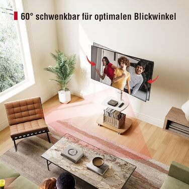 AOKCOS Rolling TV Stand with Wood Shelf - Adjustable Height & Swivel - Fits 32-65 Inch TVs - Up to 40kg, VESA 400x400mm