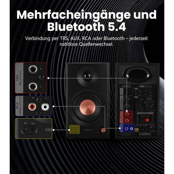 Edifier MR3 - Компактні Студійні Акустичні Системи 2.0, Hi-Res Audio, Bluetooth 5.4, RCA, AUX, Мобільний Додаток, 2 x 18 Вт (Чорний)