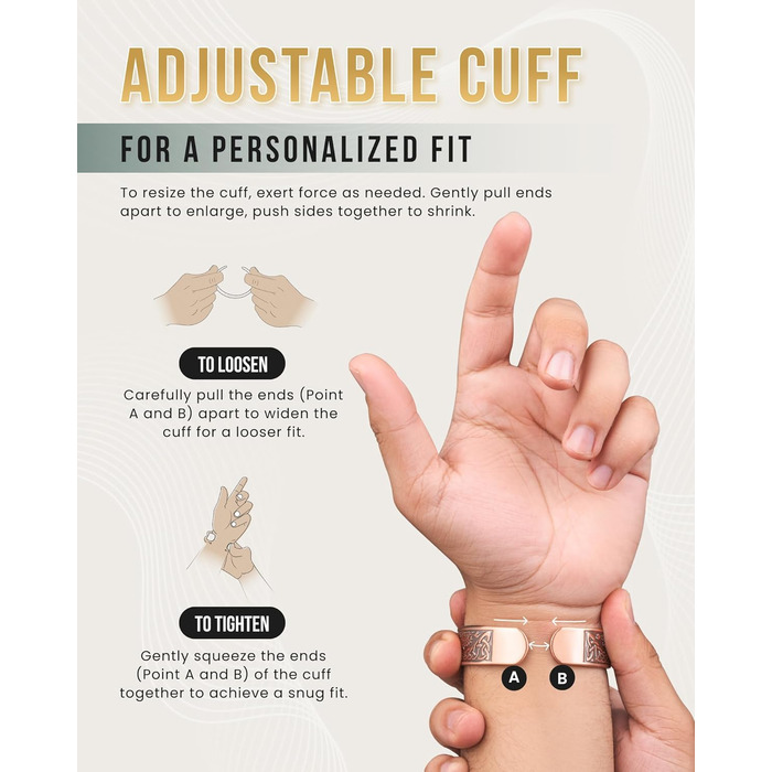 Браслет на руку чоловічий MagnetRX® з чистої міді – Мідний браслет для чоловіків для магнітної терапії – Ідеально при артриті та синдромі карпального тунелю – З інструментом для регулювання розміру (Ірландський бамбук, Copper Cuff)