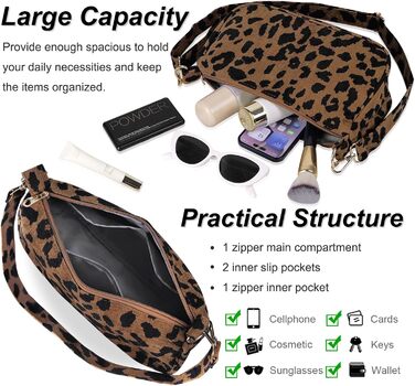 Сумка жіноча FITDON через плече Cord Hobo Bag Y2K леопардова міні, з 3 знімними ремінцями