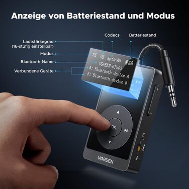 Bluetooth адаптер 2-в-1 UGREEN aptX: трансмітер та ресивер, версія 5.3